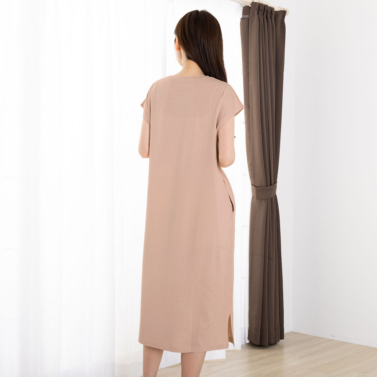 コットンシルク ワンピース レディース ピンク グレー M-L