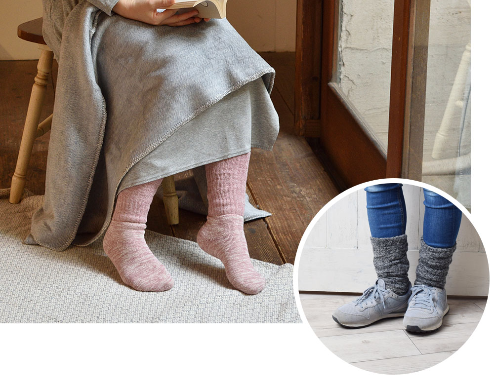 肌側シルクのもこもこ2重ソックス 薄手タイプ 日本製