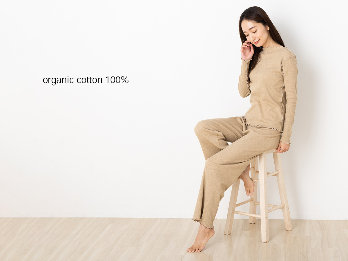 オーガニックコットン100%リブ シルク腹巻付き パンツ 日本製