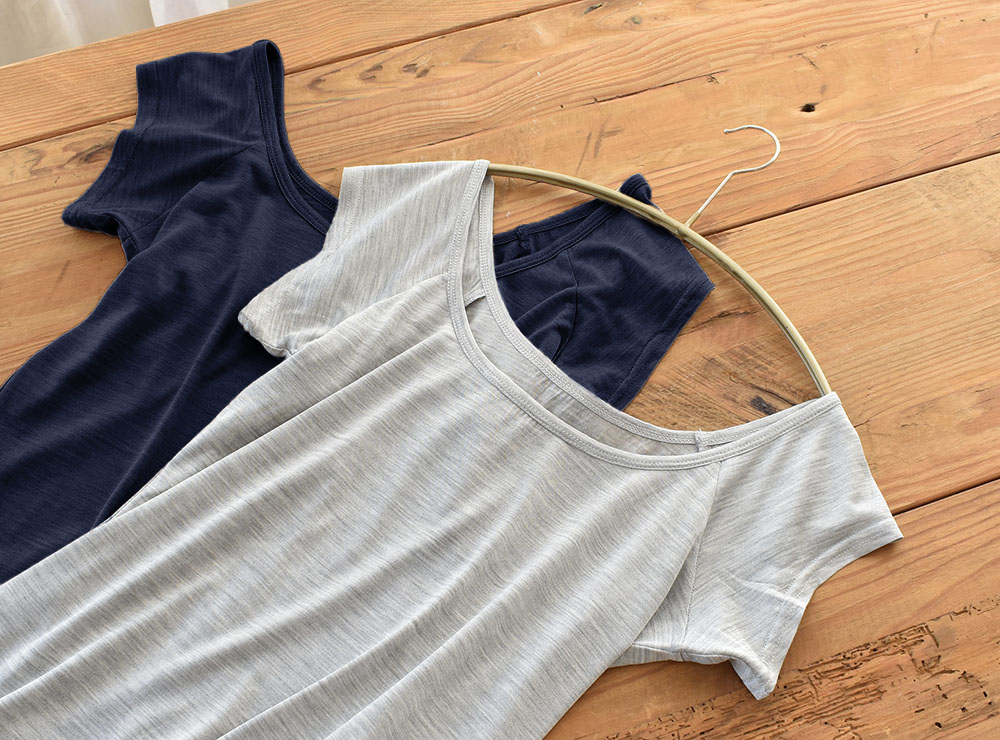 シルク100％ ジャージー 汗取りインナー 脇汗パッド付き フレンチ袖