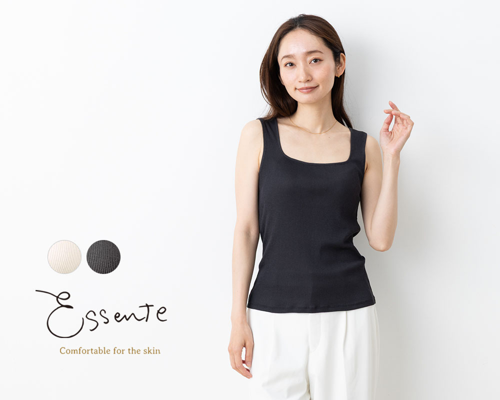 コットンシルク リブ スクエア タンクトップ