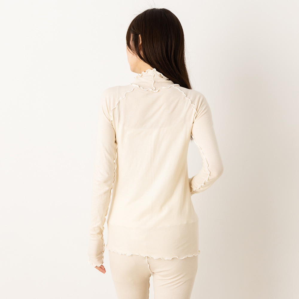 肌側シルク アウトメロー ハイネック パジャマインナー 日本製 表側コットン