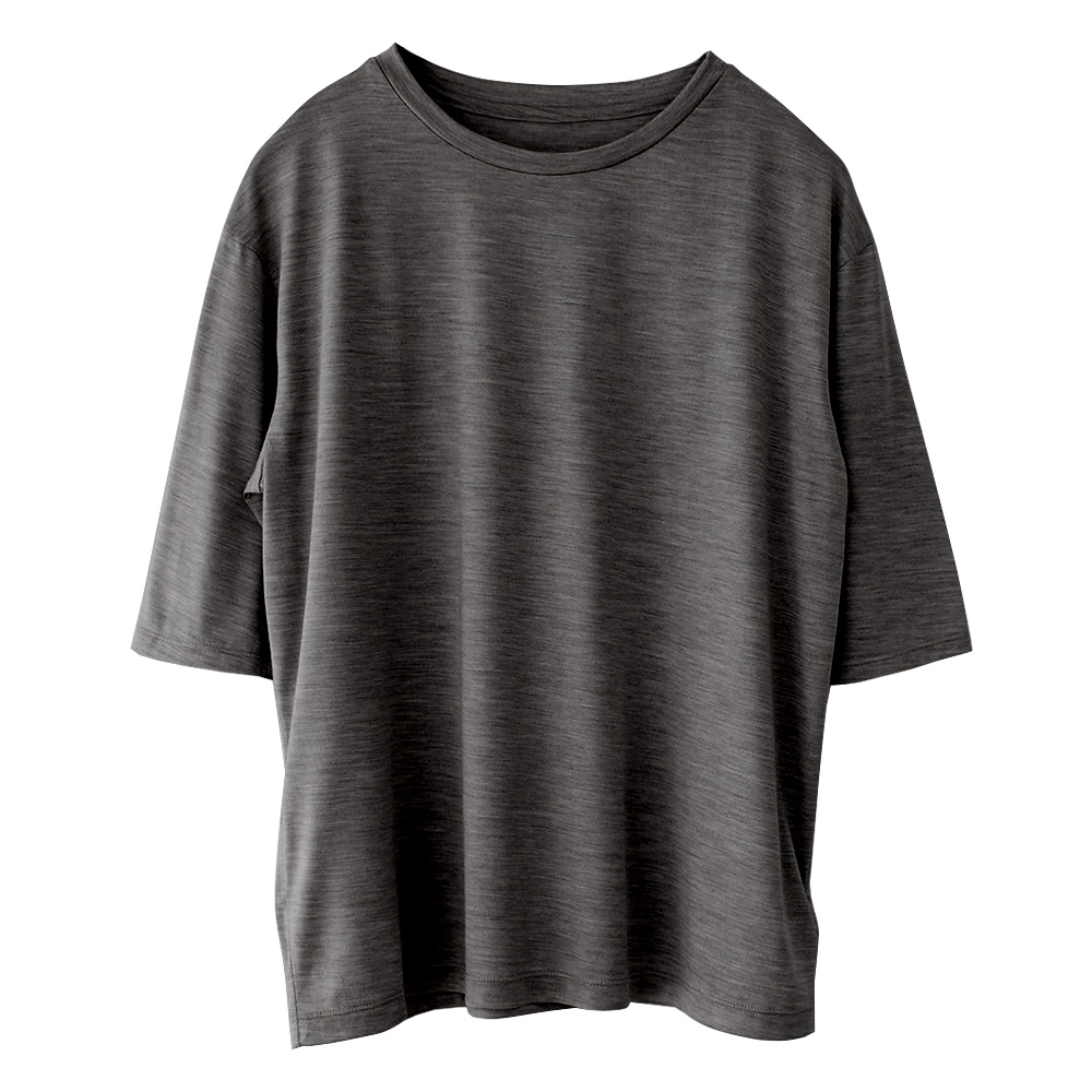 シルク100％ ジャージー クルーネック 5分袖トップス 日本製