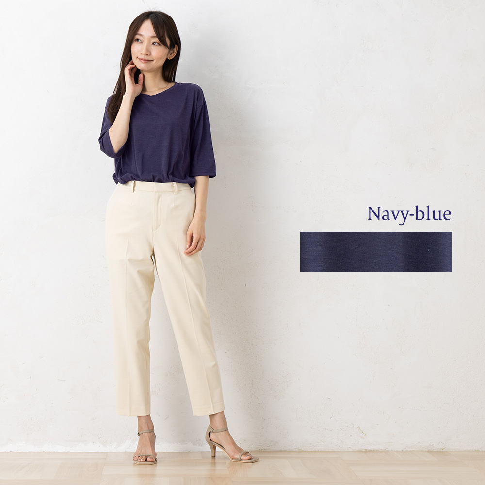 シルク100％ ジャージー クルーネック 5分袖トップス 日本製