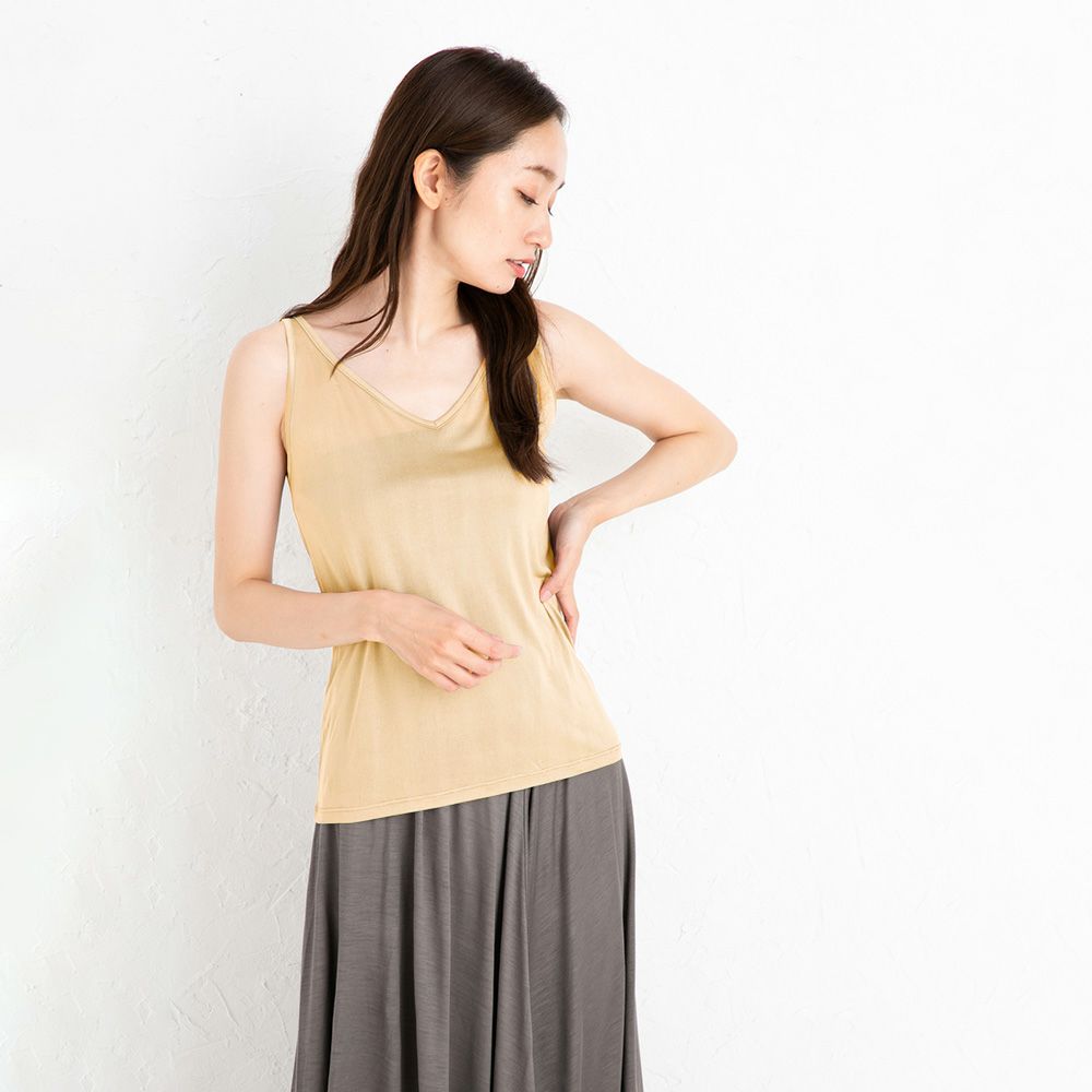シルク100％ Vネックタンクトップ 保湿インナー