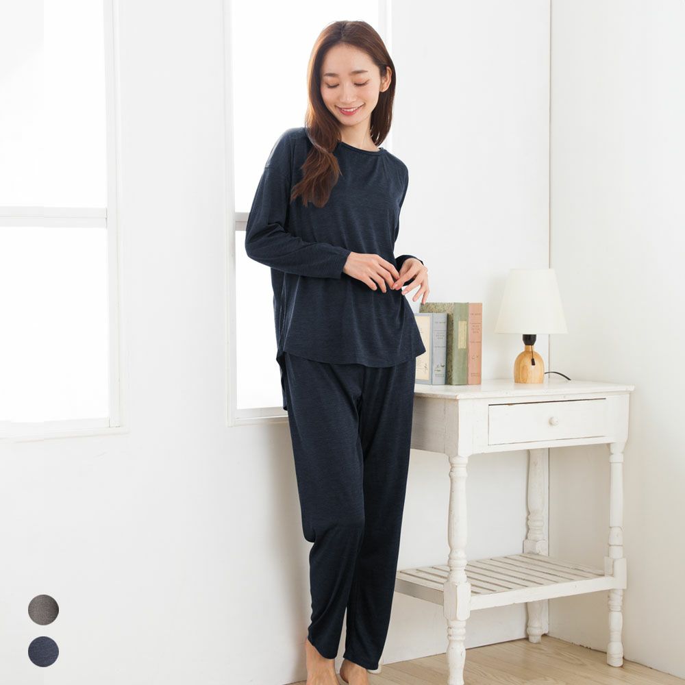シルクパジャマ ネイビー&シャンパンピンク 絹100% XL 上下