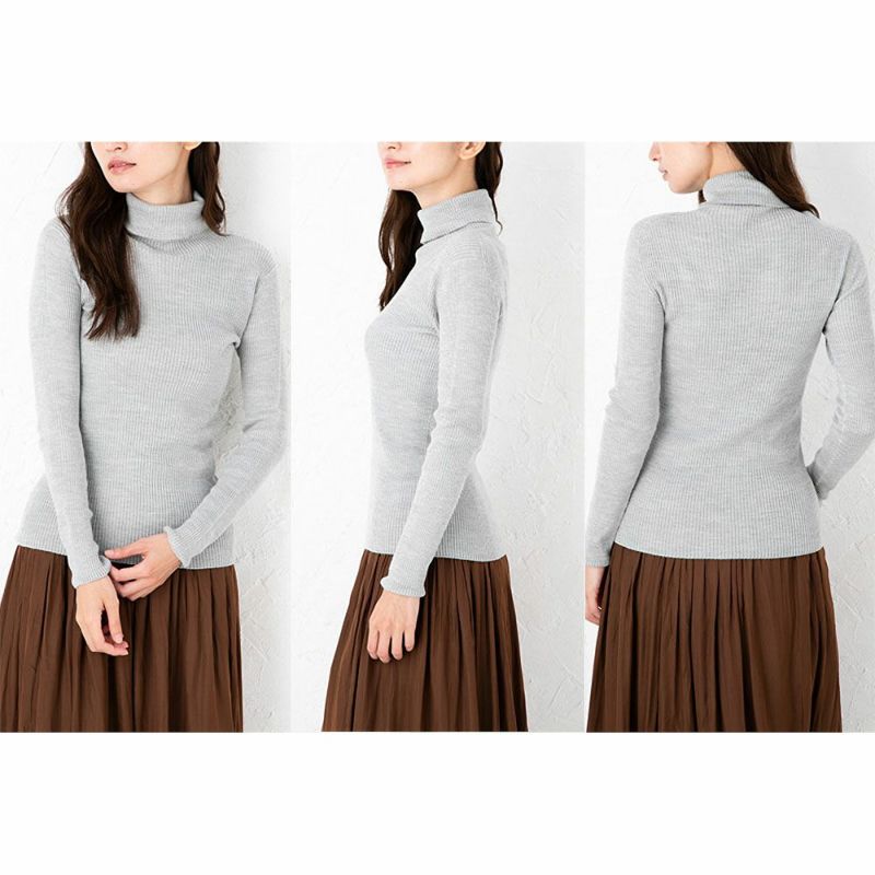 シルク100％ ふわふわ加工 タートルネック 長袖 ニット 日本製