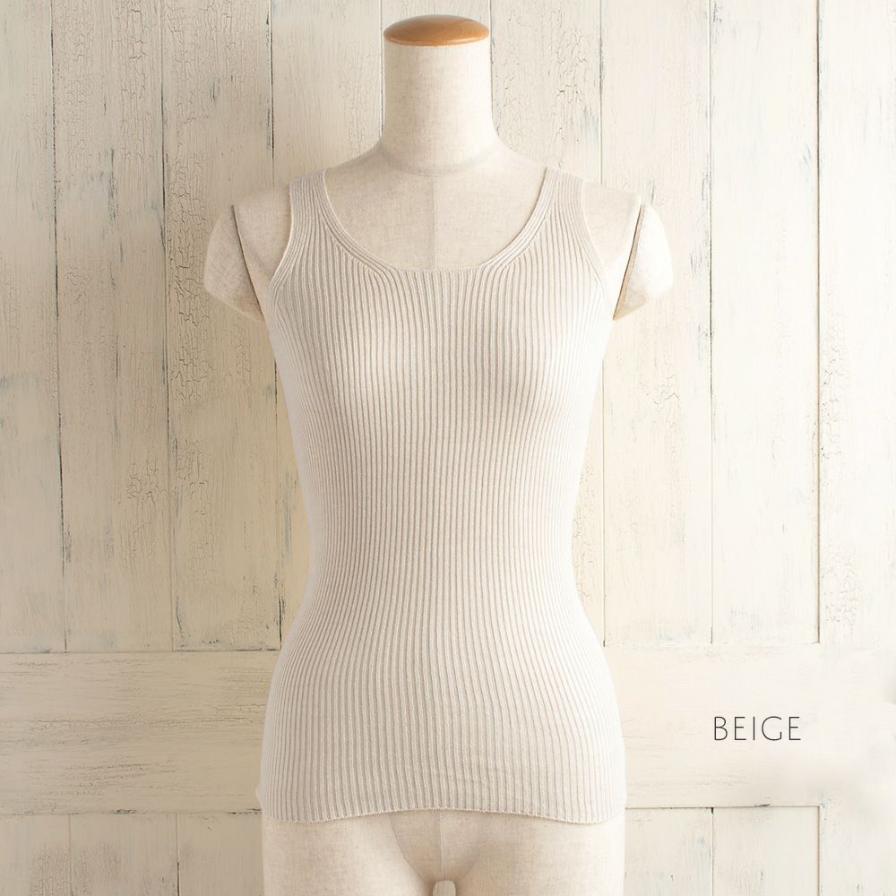 シルク100％ ふわふわ加工 リブニット タンクトップ 日本製 インナー 縫い目のないホールガーメント