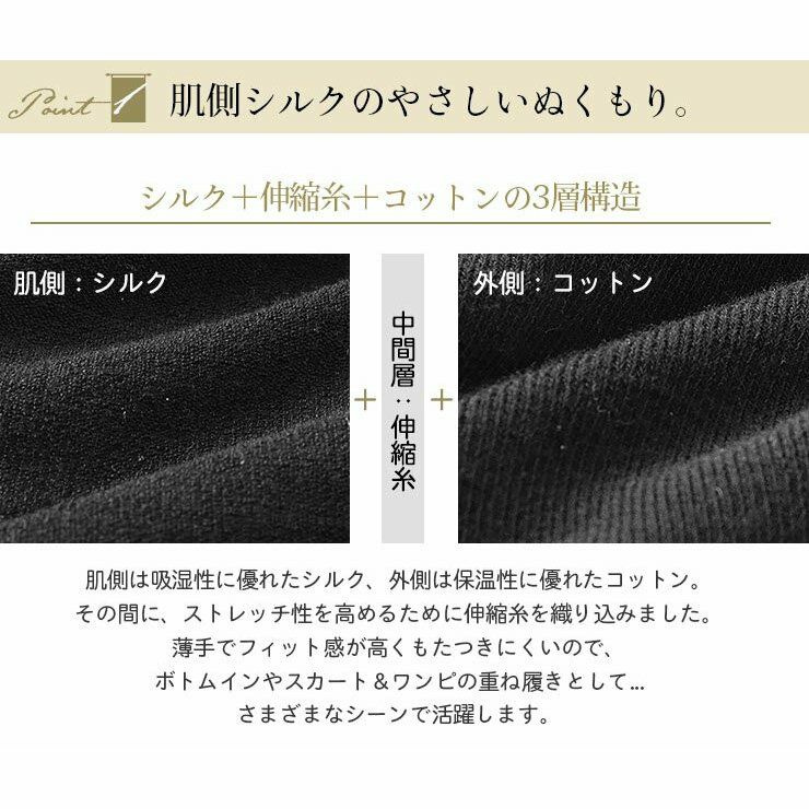 【お得な2枚セット】肌側シルクの3層 冷えとり レギンス 10分丈 日本製
