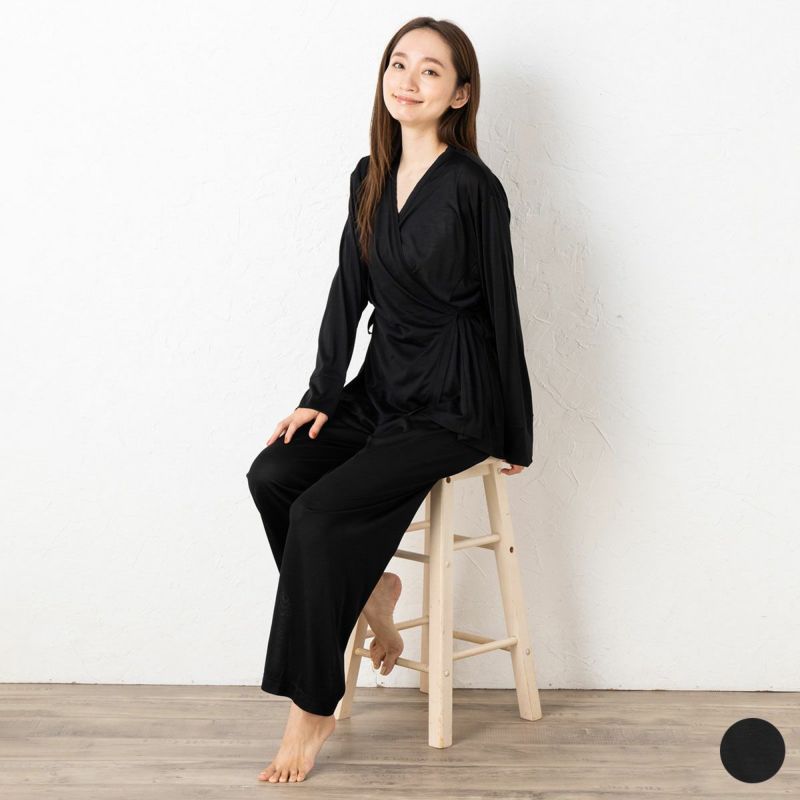 シルク100％ジャージー パジャマ 上下セット カシュクールトップスとパンツ 日本製