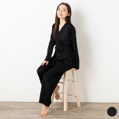 シルク100％ジャージー パジャマ 上下セット カシュクールトップスとパンツ 日本製