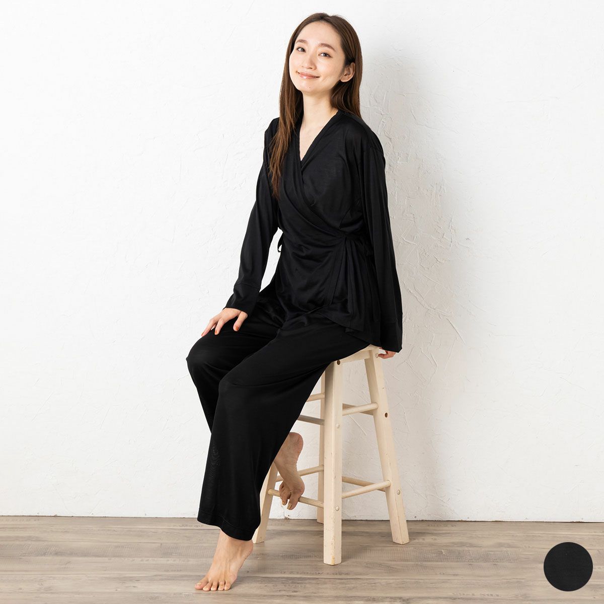 シルク100％ジャージー パジャマ 上下セット カシュクールトップスとパンツ 日本製