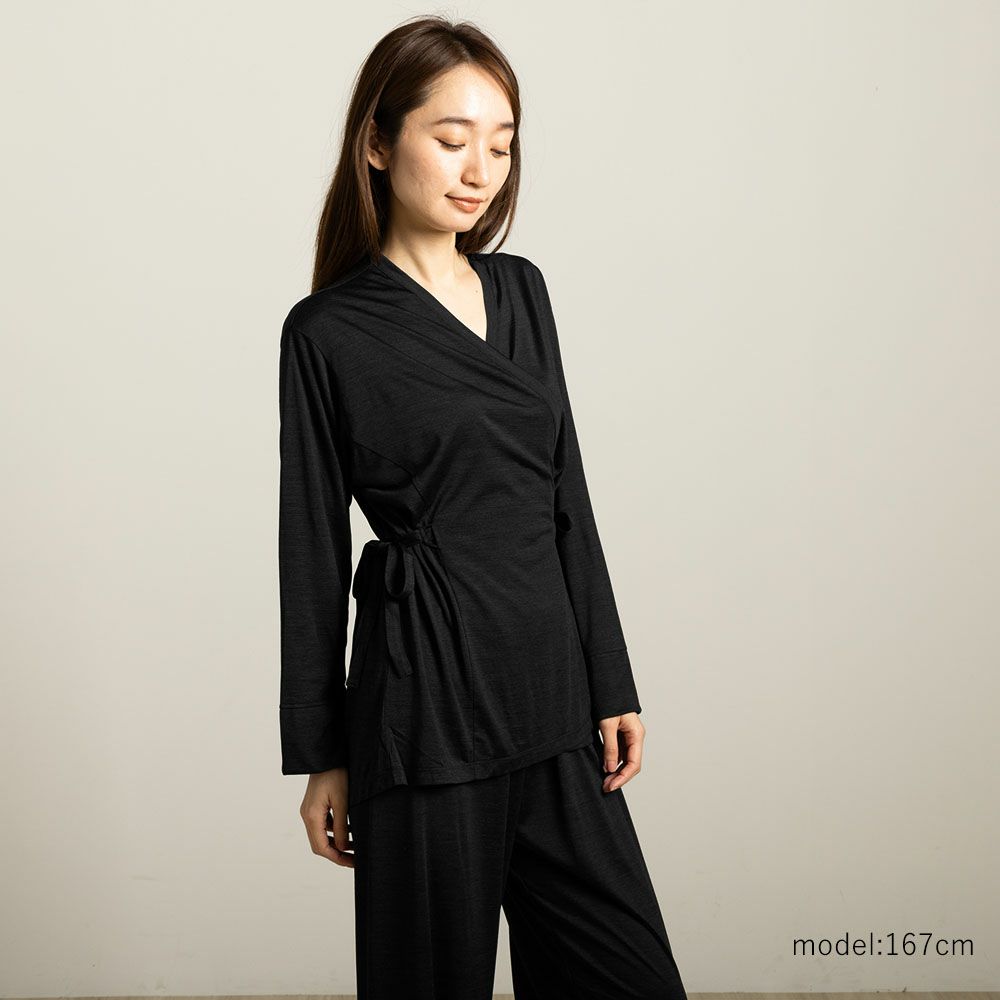 シルク100％ジャージー パジャマ 上下セット カシュクールトップスとパンツ 日本製