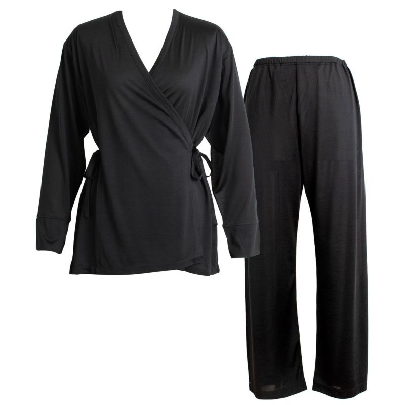 シルク100％ジャージー パジャマ 上下セット カシュクールトップスとパンツ 日本製