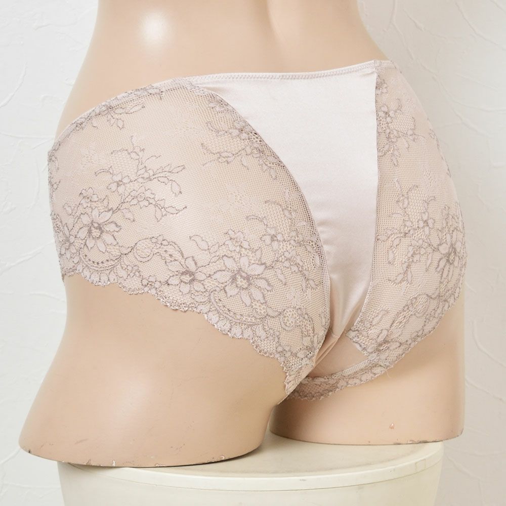 シルクサテン レース付きショーツ 日本製