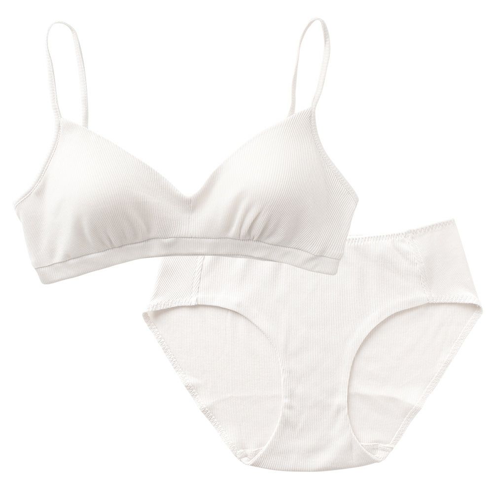 コットンシルク テレコ ノンワイヤーブラ＆ショーツ セット レディース グレー チャコール M/L