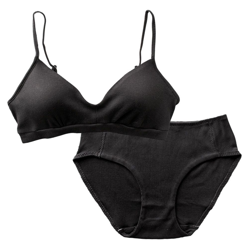 コットンシルク テレコ ノンワイヤーブラ＆ショーツ セット レディース グレー チャコール M/L