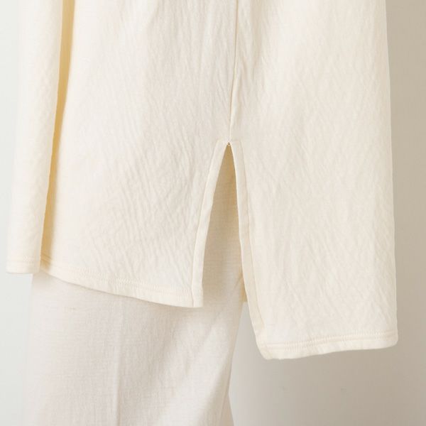 コットン100％ フェザーニットダブルガーゼ パジャマ 上下セット 日本製 長袖トップスとシルク腹巻付きパンツ