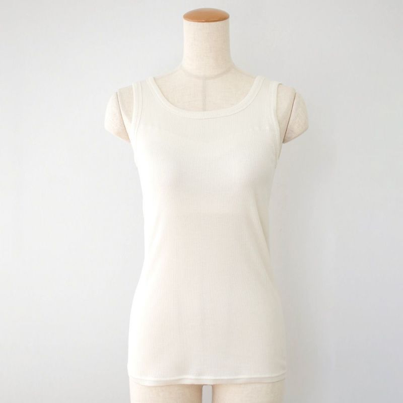 シルク100% テレコ カップ付き タンクトップ 日本製 ウォッシャブル加工