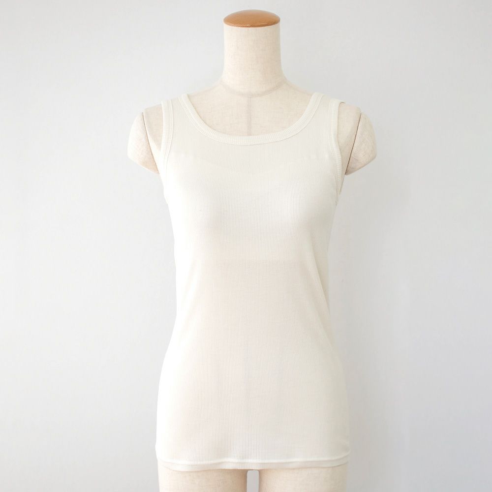 シルク100% テレコ カップ付き タンクトップ 日本製 ウォッシャブル加工