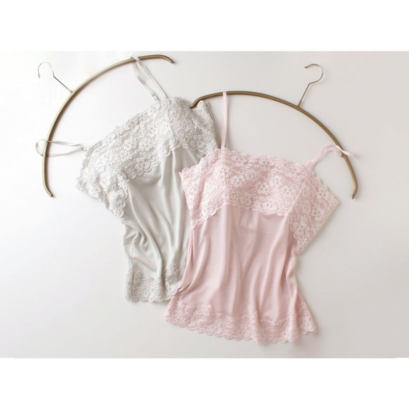 シルク カップ付きキャミソール フロントレース 日本製