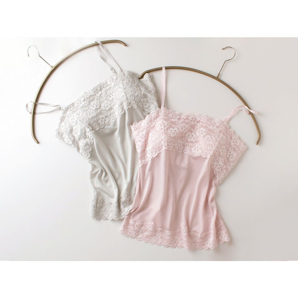 シルク カップ付きキャミソール フロントレース 日本製