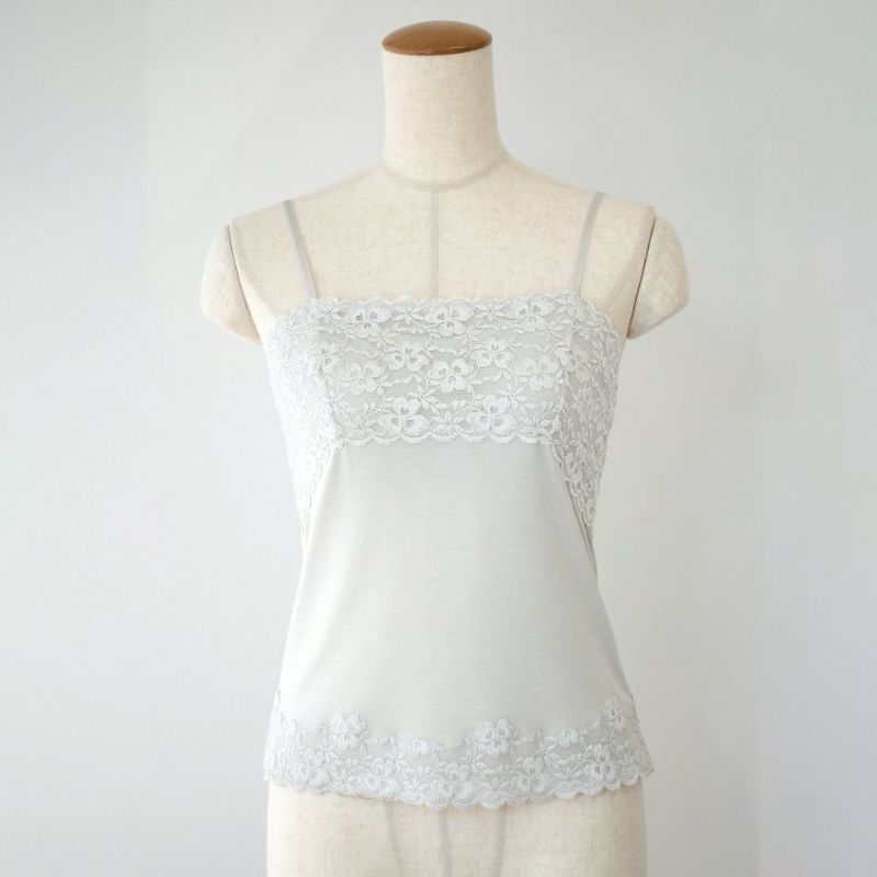 シルク カップ付きキャミソール フロントレース 日本製