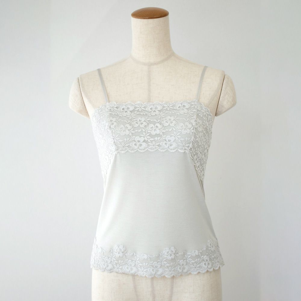 シルク カップ付きキャミソール フロントレース 日本製