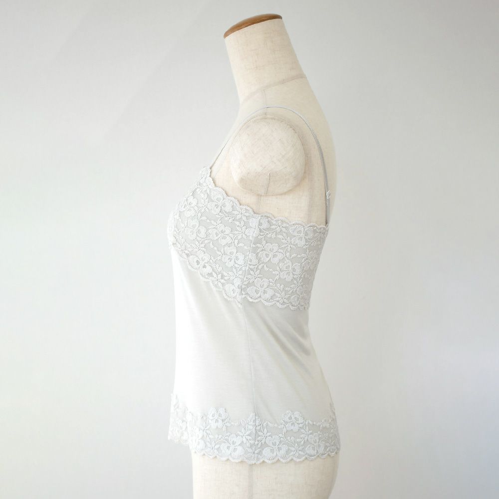 シルク カップ付きキャミソール フロントレース 日本製