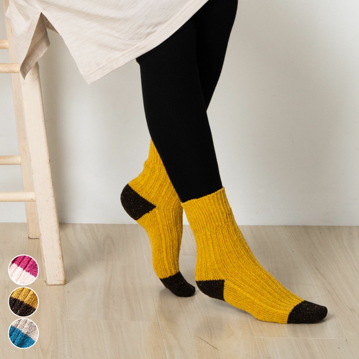 シルク リブソックス バイカラー 日本製 GINGA 縫い目のないホールガーメント