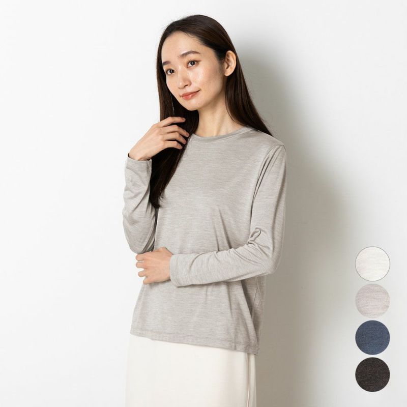 シルク100％ ソフトジャージー クルーネック 長袖トップス 日本製