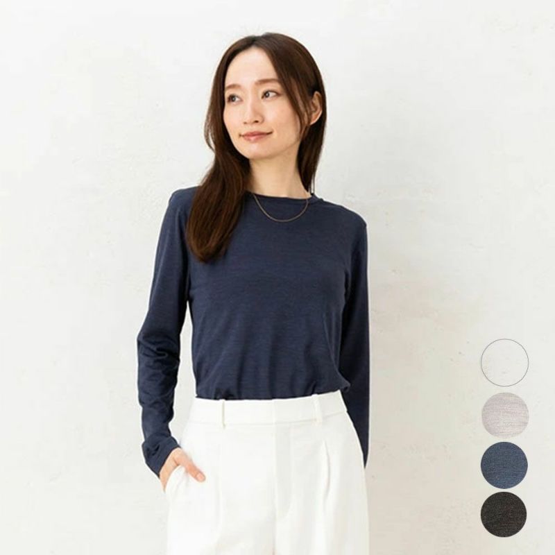 シルク100％ ソフトジャージー クルーネック 長袖トップス 日本製