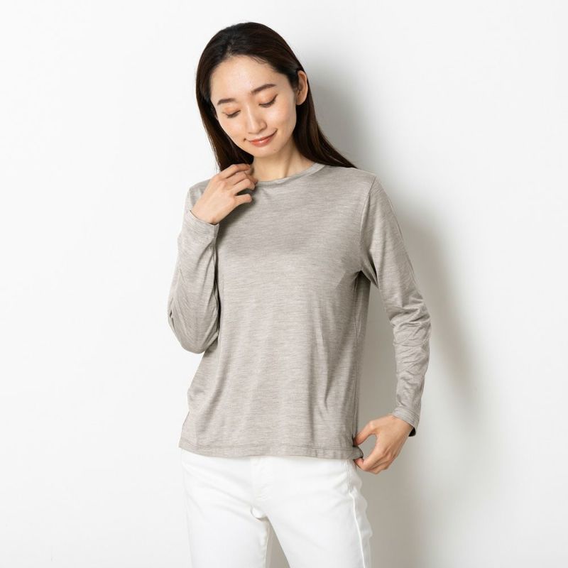 シルク100％ ソフトジャージー クルーネック 長袖トップス 日本製