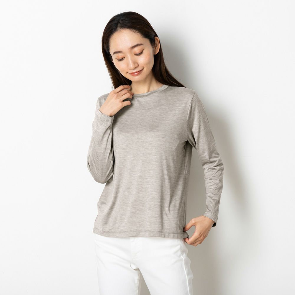 シルク100％ ソフトジャージー クルーネック 長袖トップス 日本製