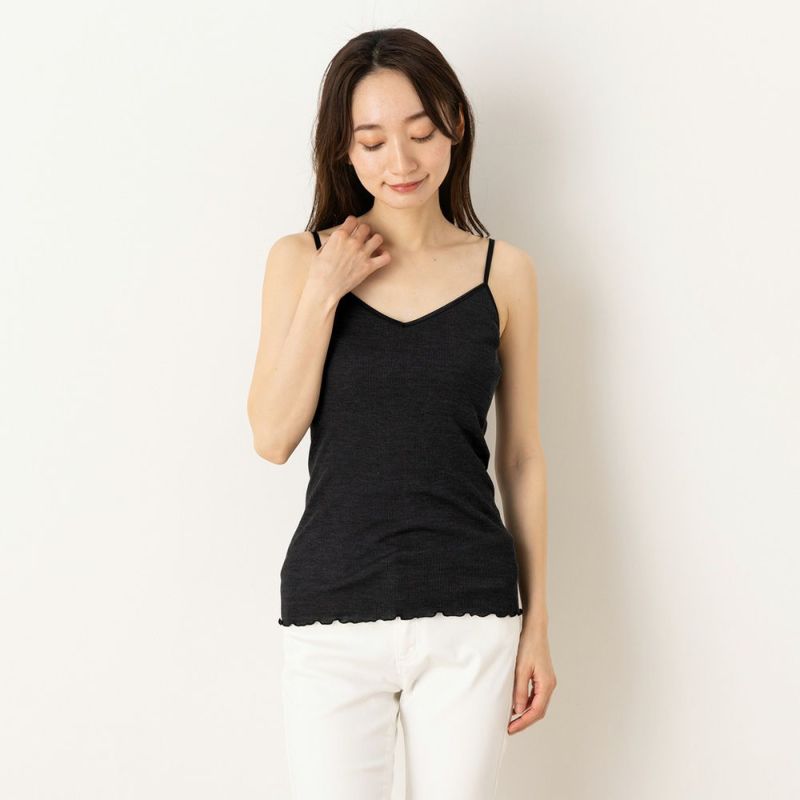 シルク100% テレコ カップ付き キャミソール 日本製 ウォッシャブル加工