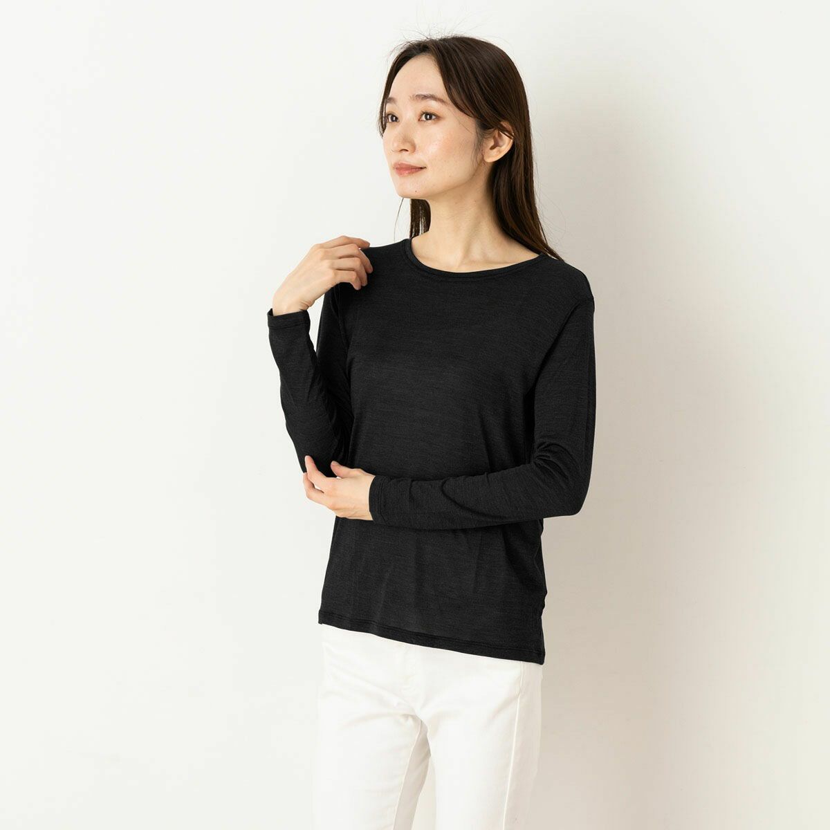 シルク100％ 長袖 インナー 日本製 クルーネック 【ふわ肌シルク】