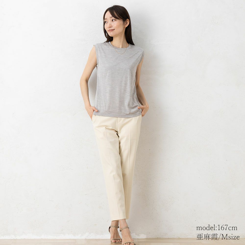 シルク100％ ソフトジャージー カップ付き タンクトップ クルーネック ゆるラク 日本製