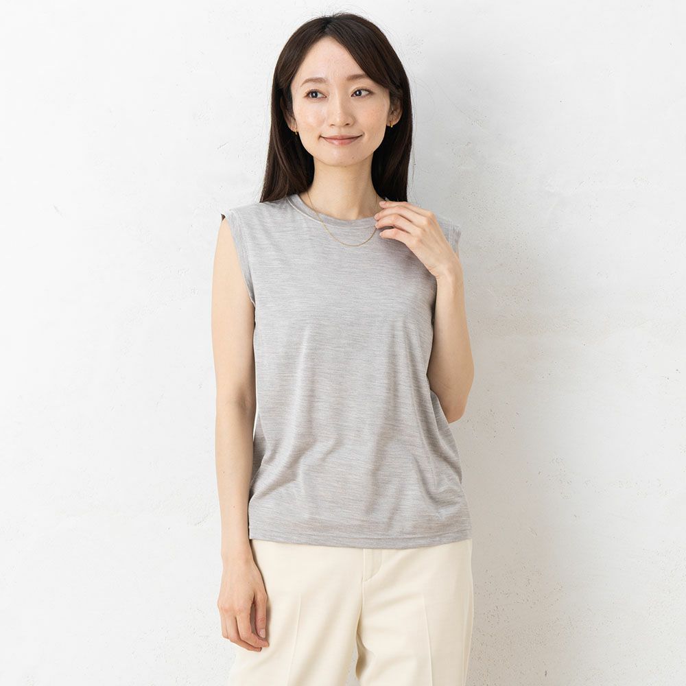 シルク100％ ソフトジャージー カップ付き タンクトップ クルーネック ゆるラク 日本製