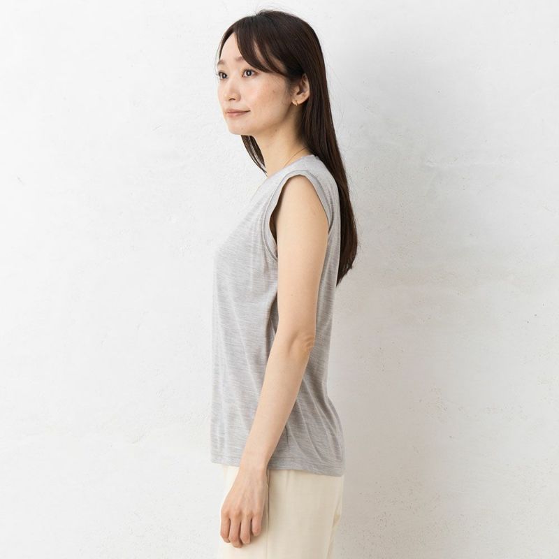 シルク100％ ソフトジャージー カップ付き タンクトップ クルーネック ゆるラク 日本製