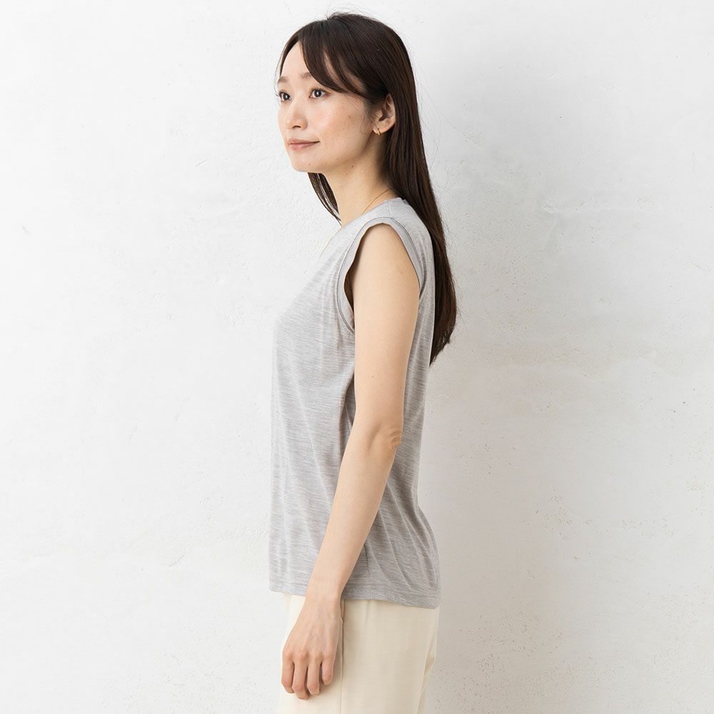 シルク100％ ソフトジャージー カップ付き タンクトップ クルーネック ゆるラク 日本製