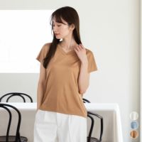 シルク100% 正絹スムース140g Vネック フレンチ袖トップス