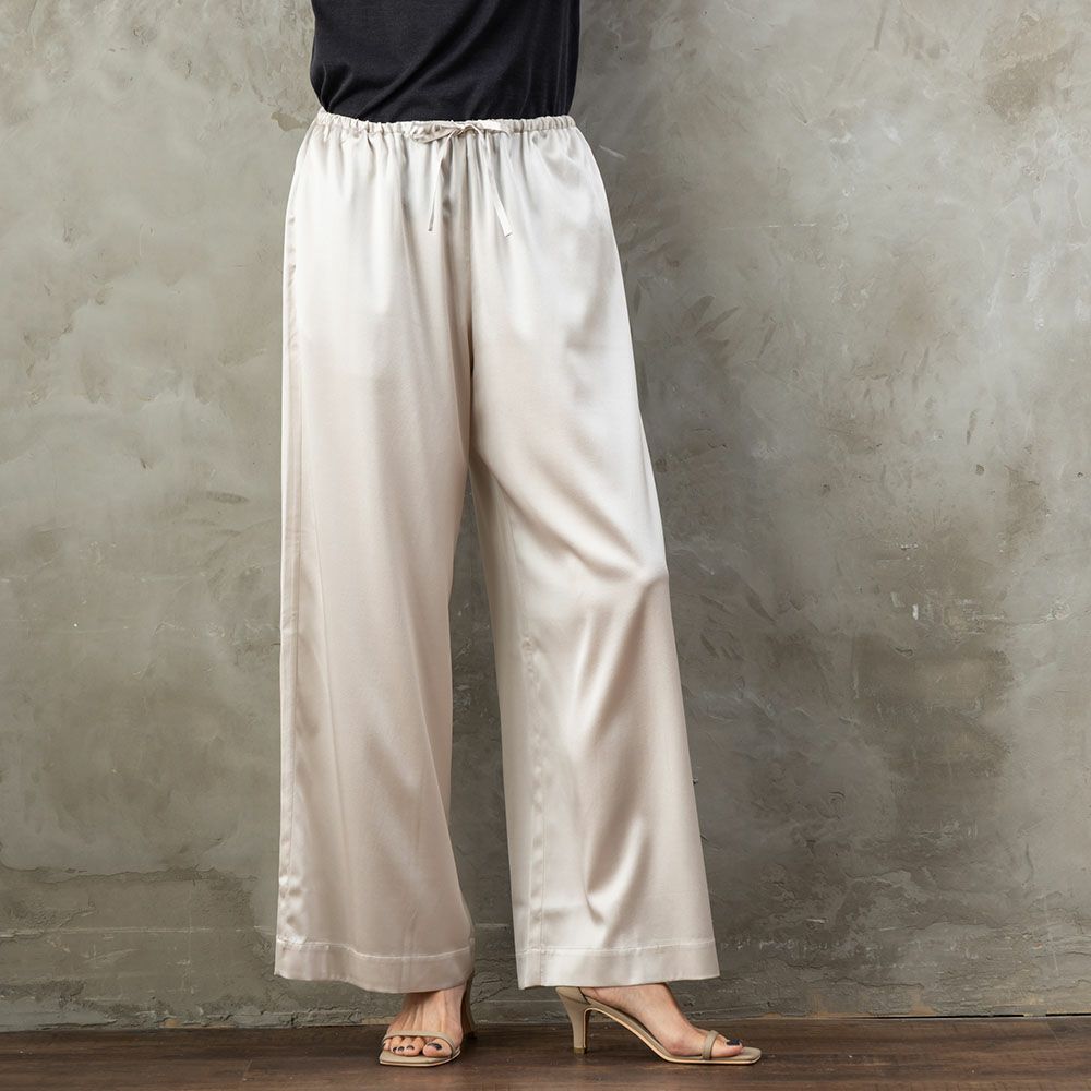 シルクサテンストレッチ ワイドパンツ 19匁