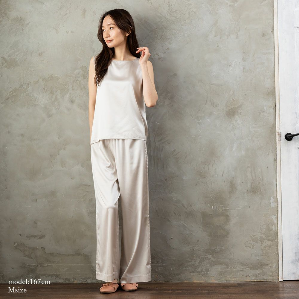 シルクサテンストレッチ ワイドパンツ 19匁