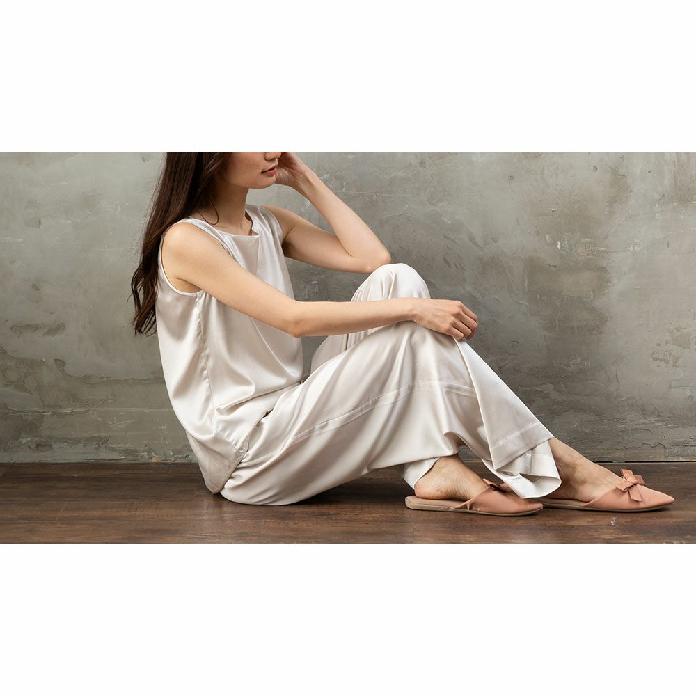 シルクサテンストレッチ ワイドパンツ 19匁