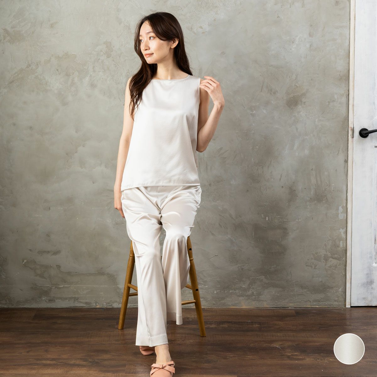 シルクサテンストレッチ パジャマ 上下セット