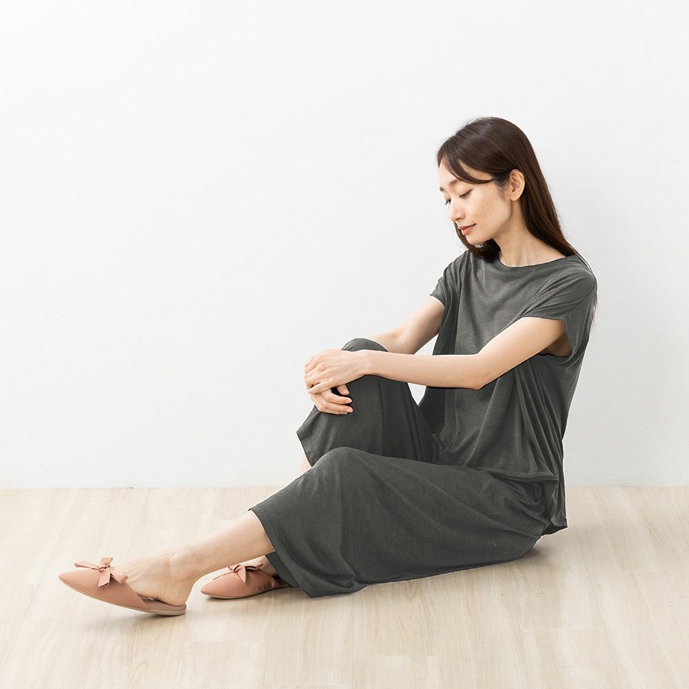 シルク100% ソフトジャージー パジャマ 上下セット フレンチ袖トップスとガウチョパンツ 日本製