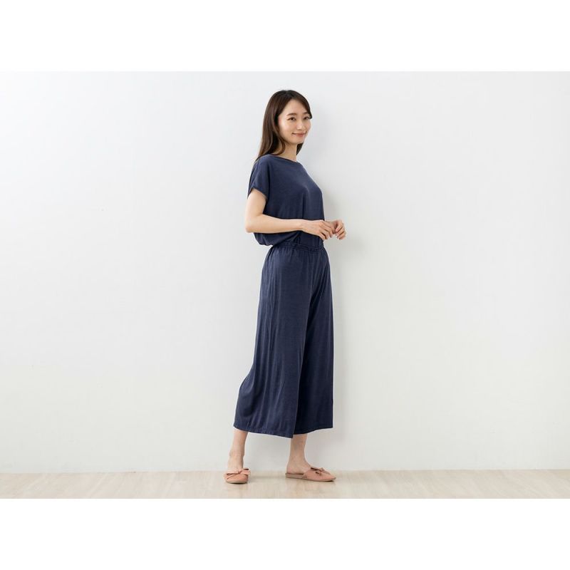 シルク100% ソフトジャージー パジャマ 上下セット フレンチ袖トップスとガウチョパンツ 日本製