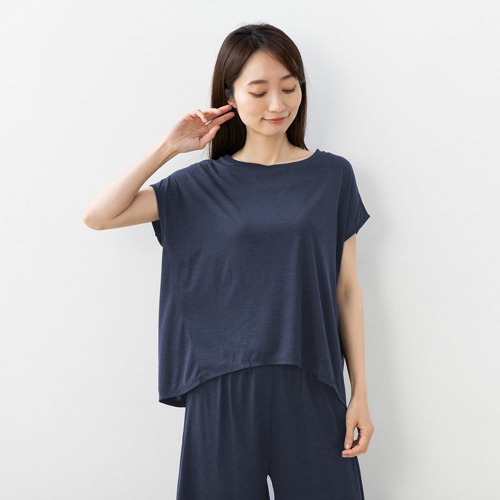 シルク100% ソフトジャージー パジャマ 上下セット フレンチ袖トップスとガウチョパンツ 日本製