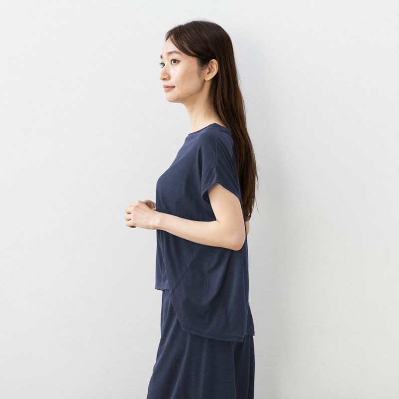 シルク100% ソフトジャージー パジャマ 上下セット フレンチ袖トップスとガウチョパンツ 日本製