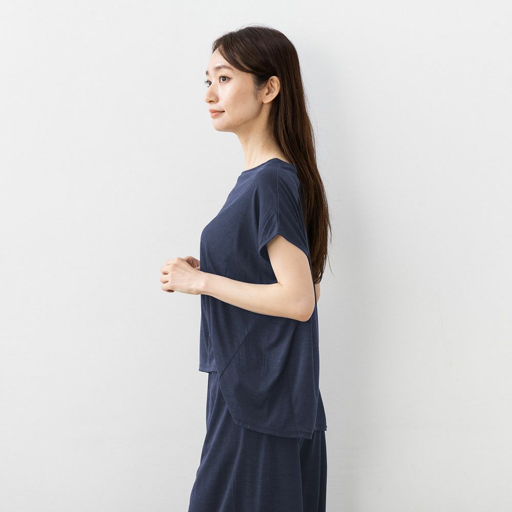 シルク100% ソフトジャージー パジャマ 上下セット フレンチ袖トップスとガウチョパンツ 日本製